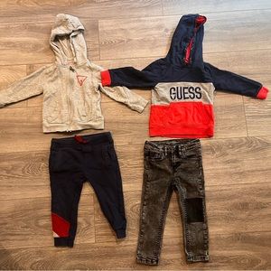 Guess Two Sets of Boy Hoodies Zipper and Pullover, Sweatpants and Jeans Size 2T